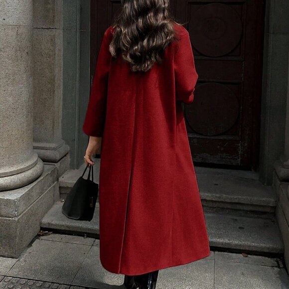 Red Casual Women's Lapel Long Coat - Picture 5 of 8